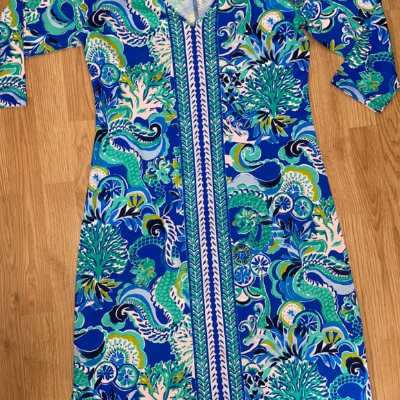 EUC Lilly Pulitzer Anissa Maxi Blue Grotto Sirens Spirits Pima Cotton Size Large - Picture 5 of 8